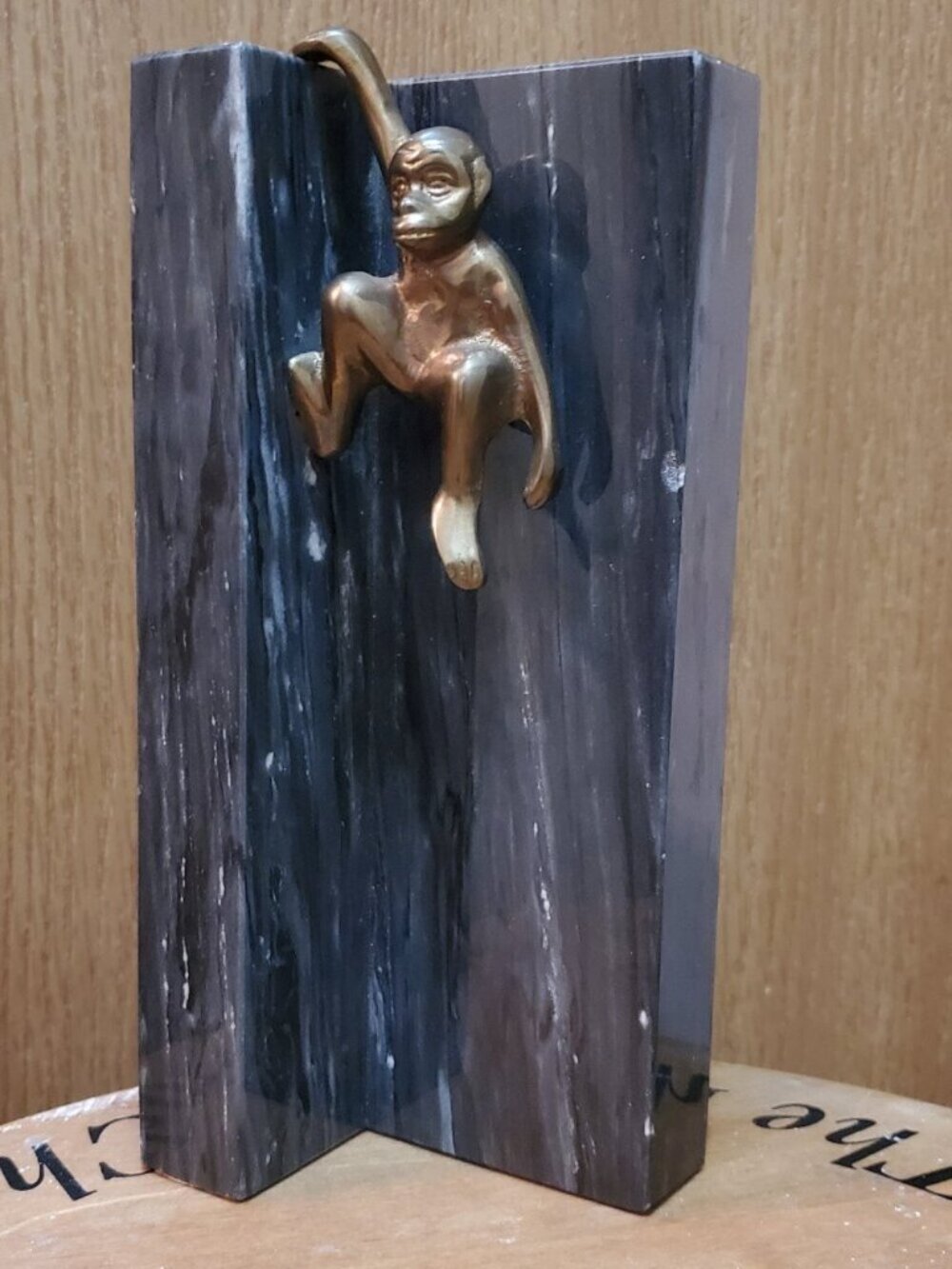 Brass monkey marble sculpture bookend door stop